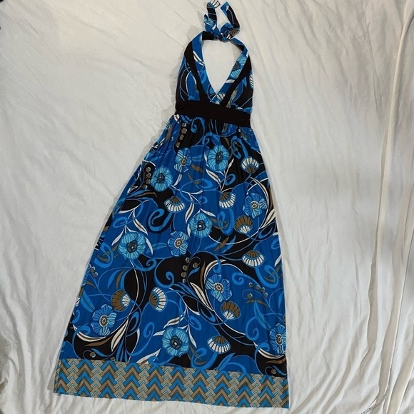 Le Chateu Maxi blue low back summer beach casual party long floral boho dress - Picture 3 of 6